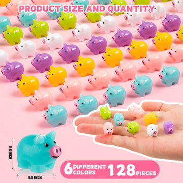 SYWHXY 126PCS Mini Resin Pigs Cute Pigs Figures Miniature, Colorful Tiny Pigs Charms for Cake Topper Garden Landscape Aquarium P