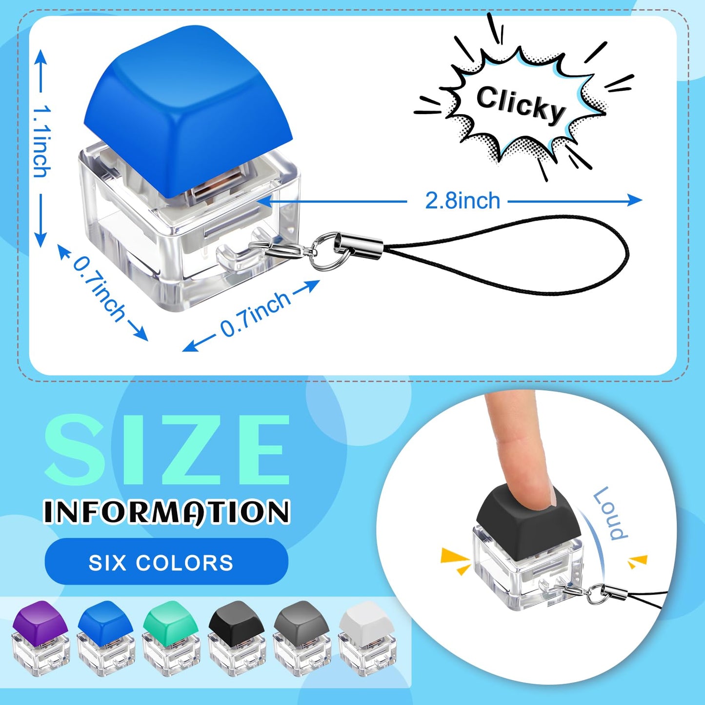 Taiyin 6 Pcs Keyboard Fidget Toy Fidget Clicker Keyboard Keychain Decompression Toys Button Stress Relief Gifts for mature-themed to Relief Stress Pass The Time(Simple Colors)