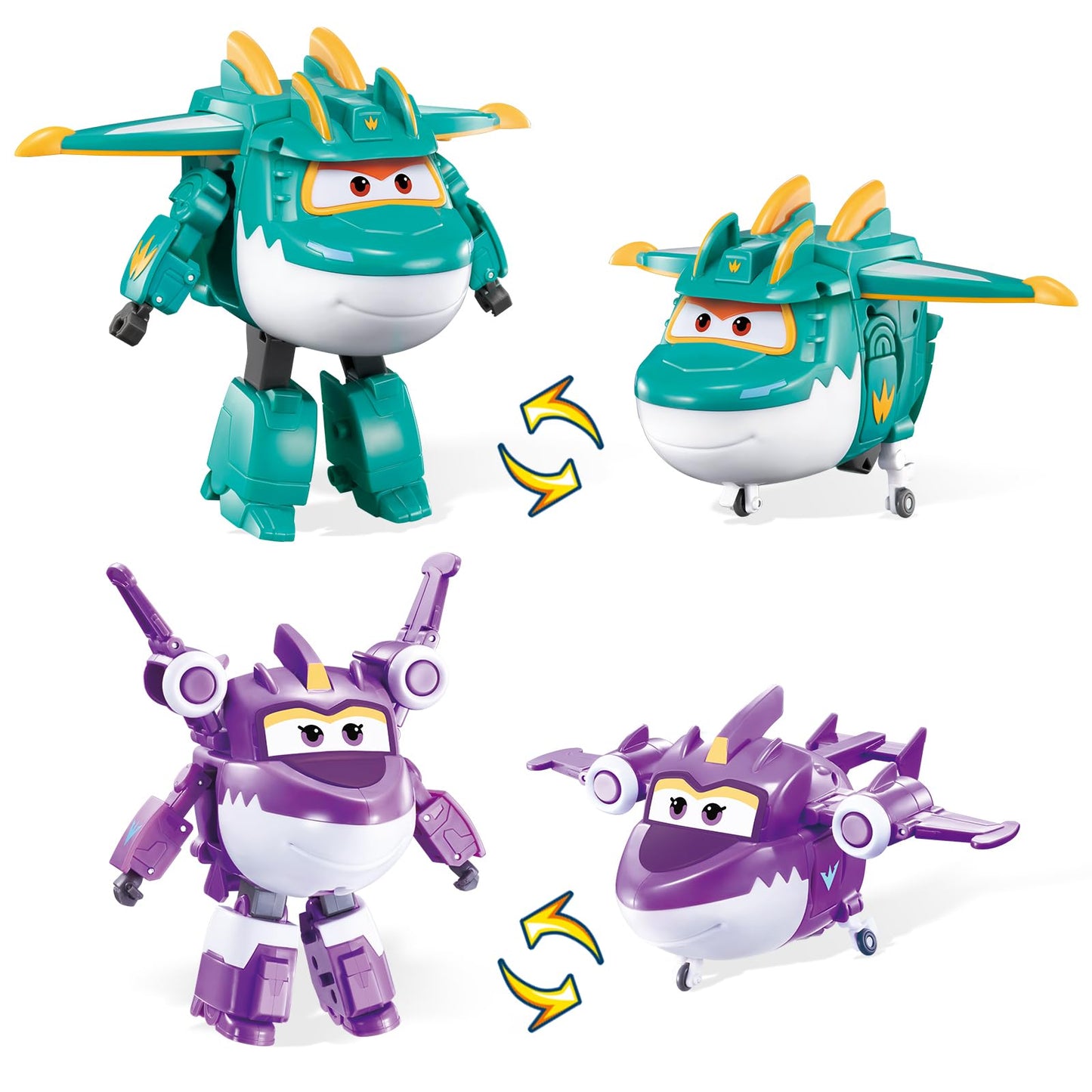 Super Wings Transformable Toys, 5 in Sally and Tino Dinosaur Airplane Transfomming Figures Toys Set, 2 in 1 Mode Rescue Bots Toy