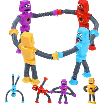 Suction Cup Robot Toy,Robot Toys,Robot Toys For Kids 3-5 5-7,Pop Tubes Robots,Suction Cup Toys,Mini Robot,Autism Sensory Products,Toys For Ages 5-7,Sensory Toys For Kids With Autism (4 Pack Robot)