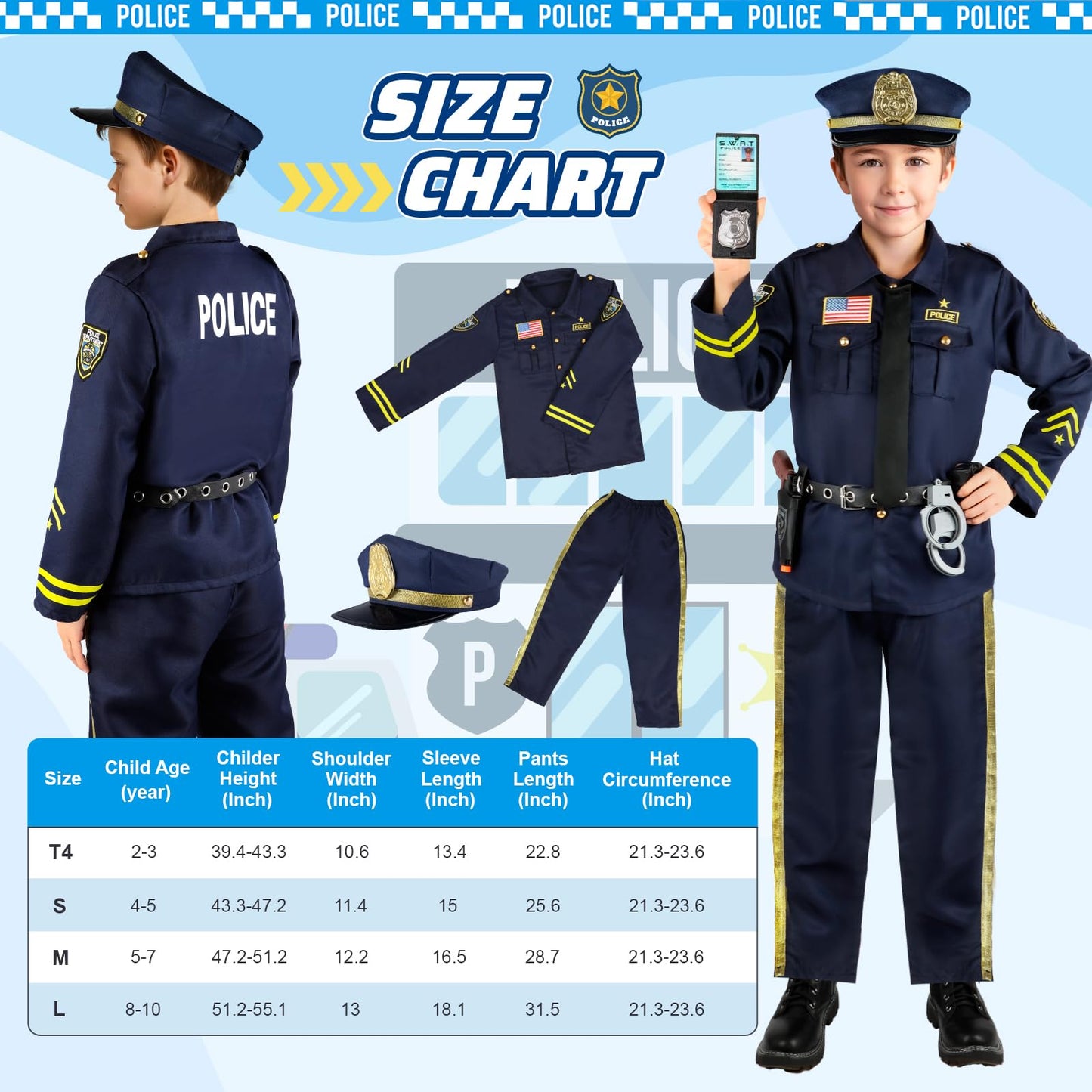 Giftinbox Police Costume For Kids, Kids Police Officer Costume For Boys Girls With Accessories, Halloween Costumes For Kids