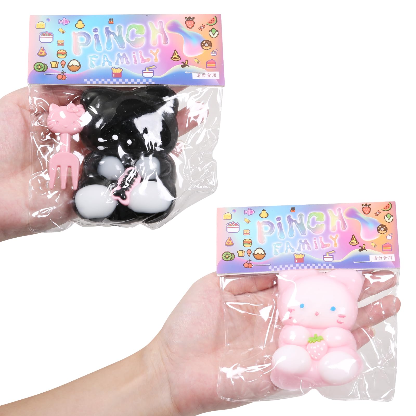 2Pcs Squishy Cat Squeeze Toys,Squeeze Cat Kawaii Sticky Squishies Stress Relief Squishies For Kids Party Favors, Pinch Family Sq