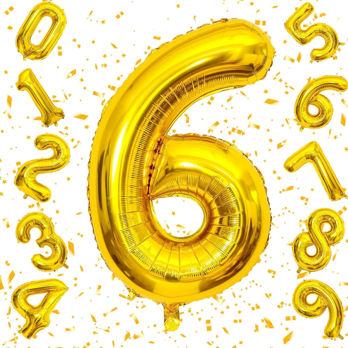 Flyloons 6 number Golden Foil Balloon 16 inch Size Birthday Decoration Items | 6th Year Balloons | Six
