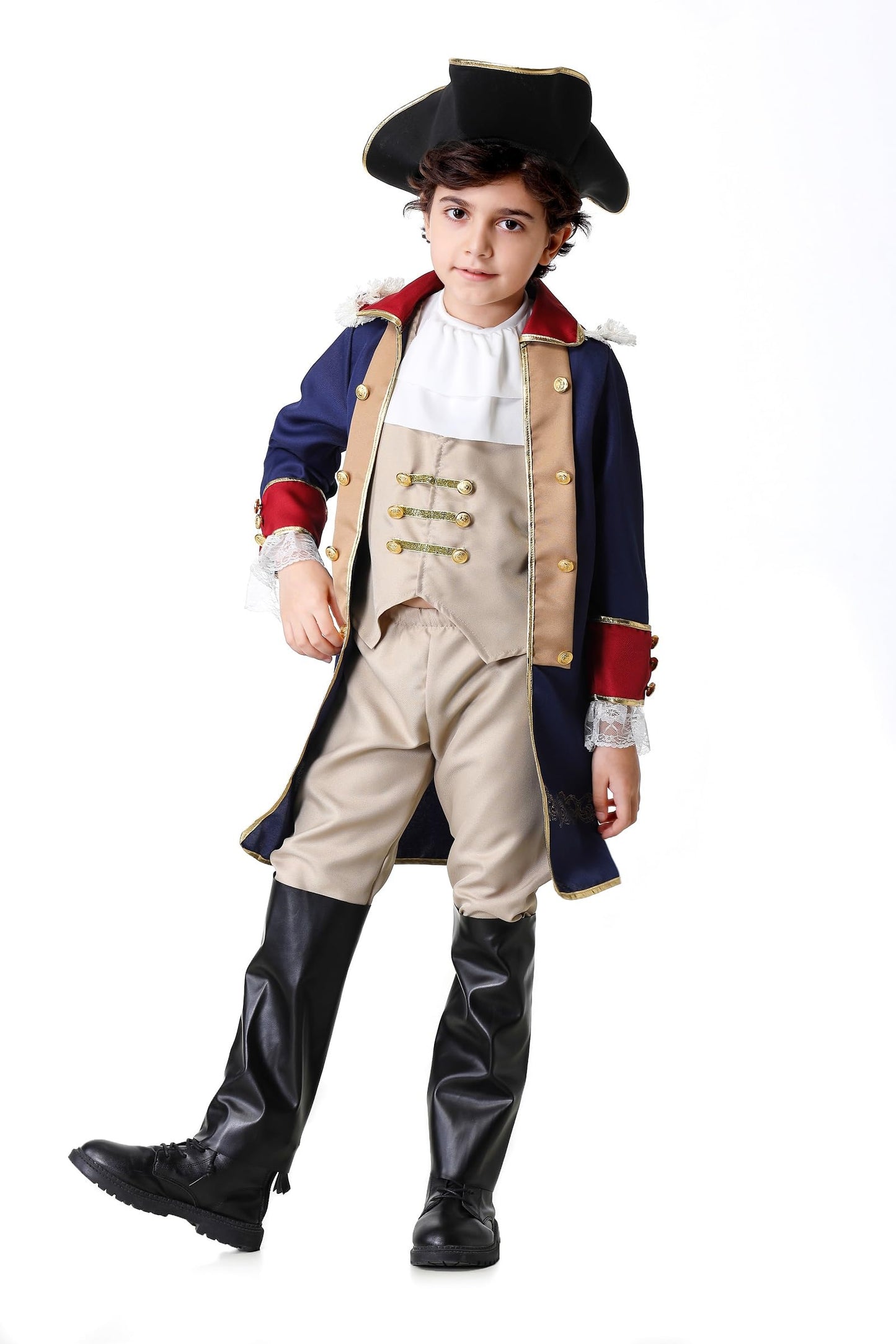 Colorful House George Washington Costume Kids Colonial Outfits Boys American Revolution Historic Navy Blue(5-6Y,Blue)