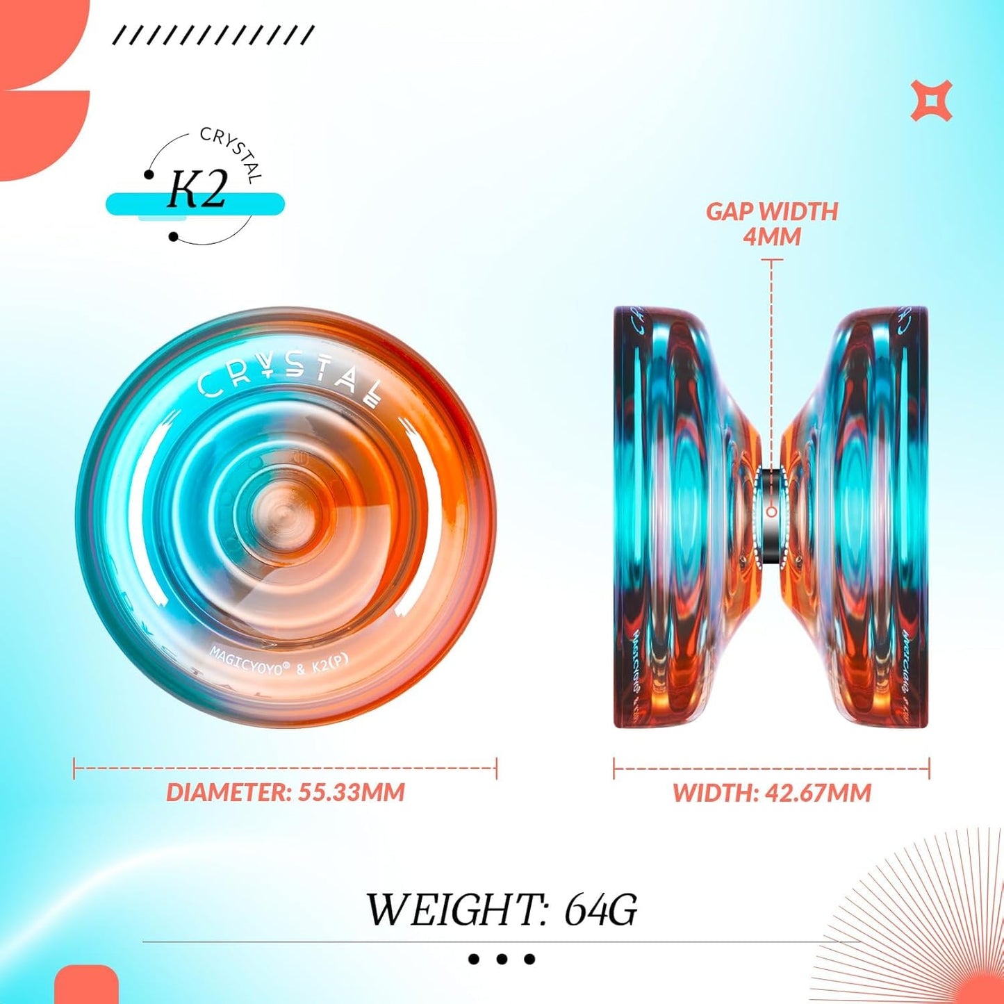 Magicyoyo K2 Responsive Yoyo For Kids Beginners Yo-Yo With 2 Yo Yo Gloves, 1 Blue Sack, 1 Red Sack, 12 Yo-Yo Strings (Crystal Bl