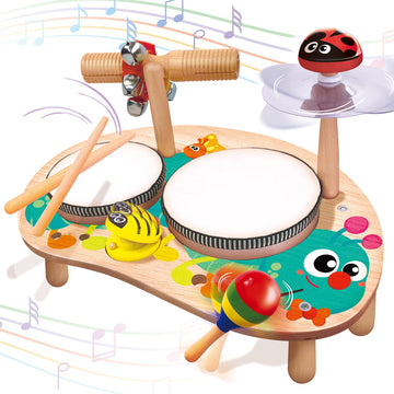 Kids Drum Set For Toddlers: Montessori Musical Instruments Set Toddler Toys - 7 In 1 Wooden Musical Kit Baby Sensory Educational Toys Christmas Birthday Gifts For Boys & Girls Age 2 3