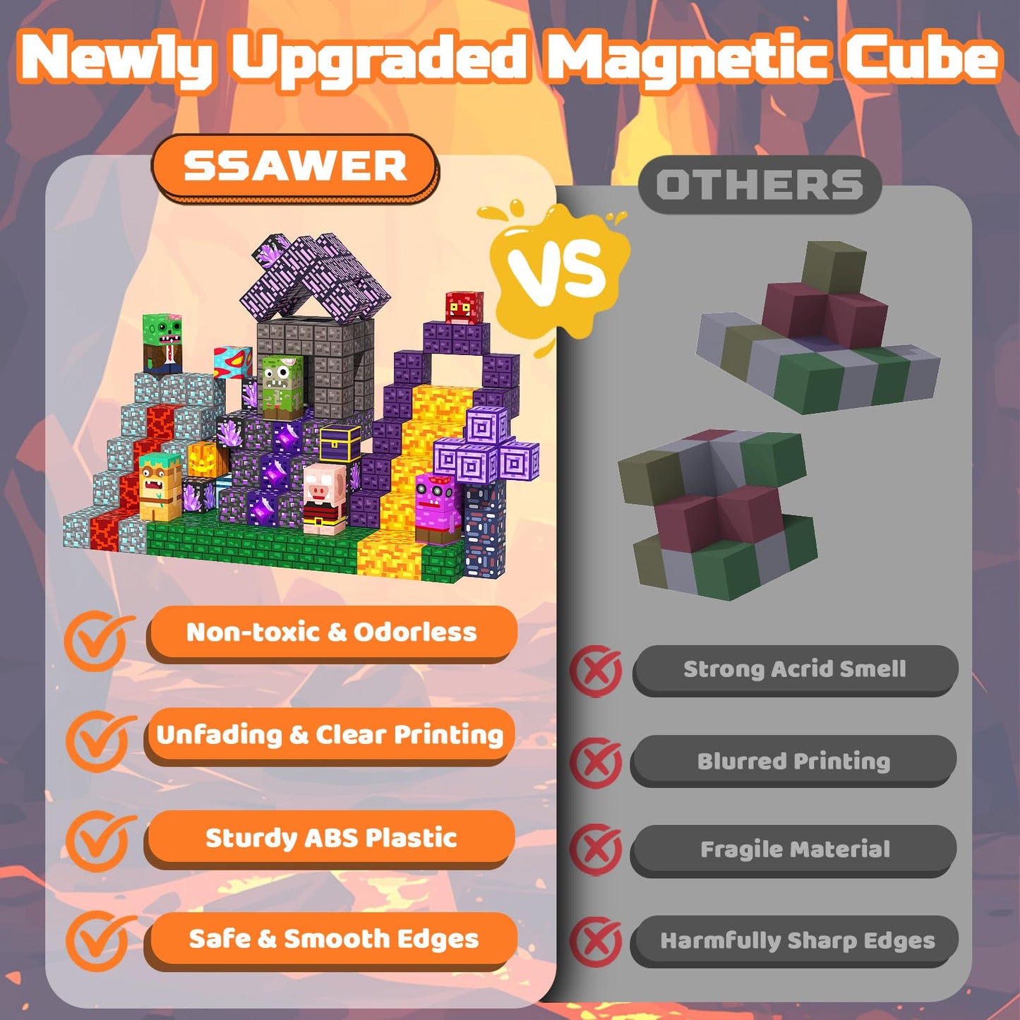 SSAWER Magnetic Blocks Building Toys for Kids, 48 PCS Magnetic Blocks for Kids Ages 4-8, Magnet Cubes, STEM Sensory Toys for Boy