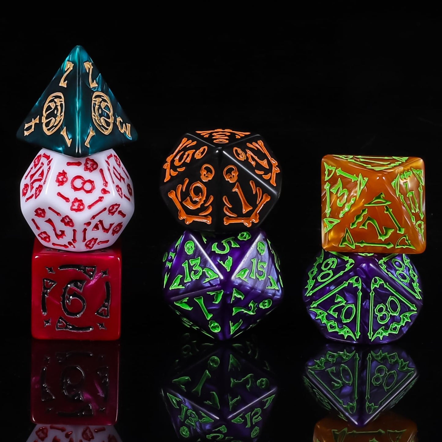 CiaraQ DND Polyhedral Dice Set (42pcs) with A Gold Pattern Drawstring Bag for Dungeons and Dragons RPG MTG Table Games. 6 Sets H