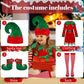 Reiwide Kids Girl Christmas Elf Costume: Velvet Dress Santa Helper Costume Xmas Festive Outfit - Hat Shoes Belt Striped Stocking