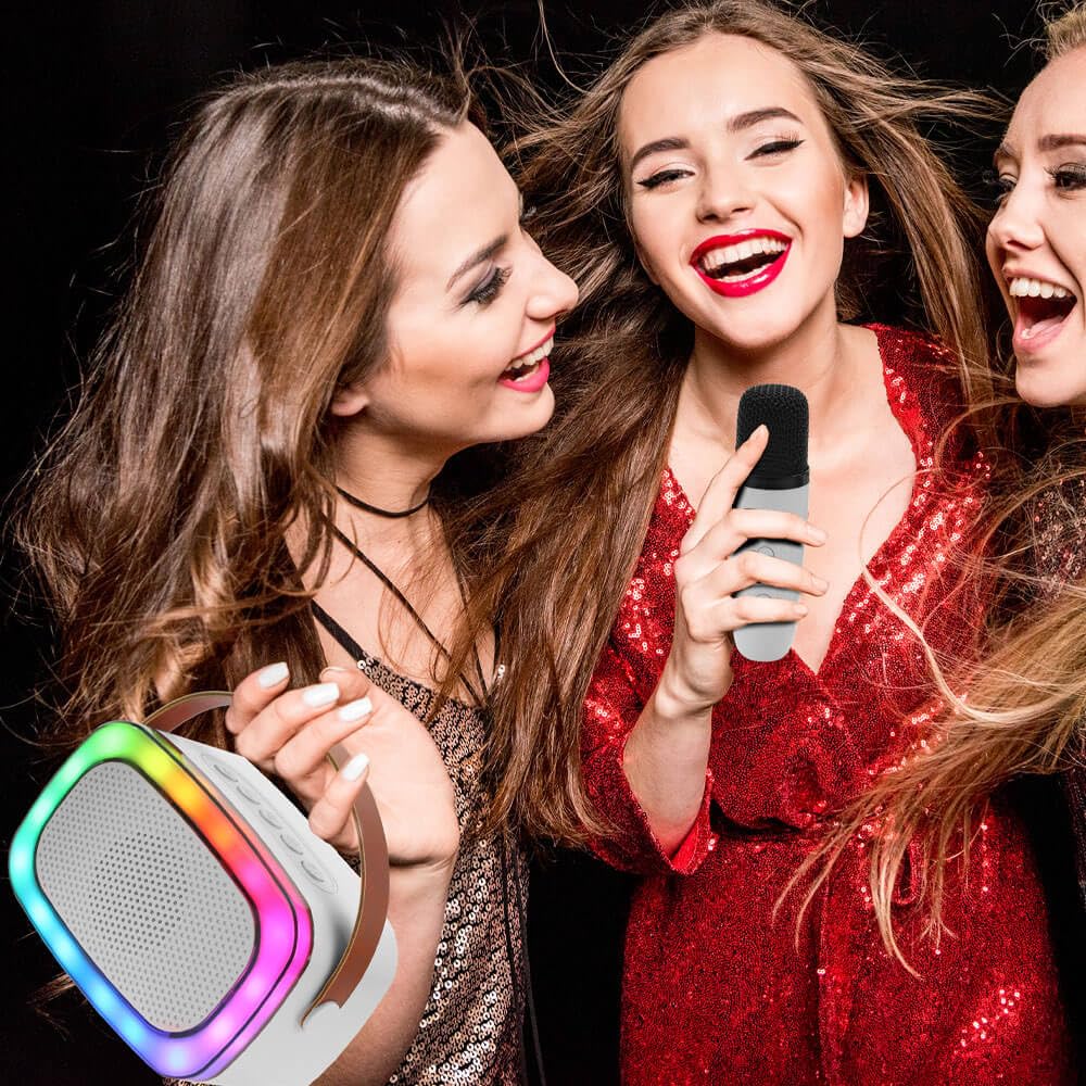 IQ Sound IQ-908K Mini Karaoke Bluetooth Speaker with Wireless Microphone, RGB Lights Surround, Fun Voice Changing in Rechargeabl