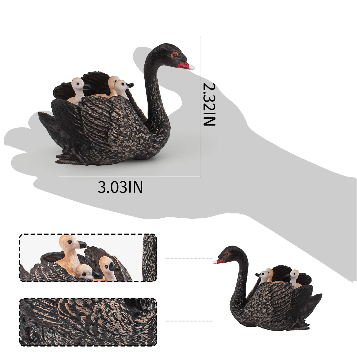 LC JoyCre Black Swan Figurine 3 Inch Big Black Goose Toy Swan Toy Animal Figure for Toddlers Preschool Animals Figures Eduaction