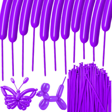Hykjnbw Purple Long Balloons For Balloon Animals, 260 Balloons Art Kit For Twisting, Skinny Modeling Balloons Supplies For Birth