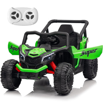 Run Fast 12v Ride on Car with Parent Remote Control Electric Ride on UTV Toys Car for Kids 3-5 2WD 25W Motors 4 Spring Suspension Safety Belt Horn Music and LED Lights (Green  12V)