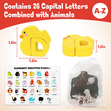 Cztcdp Wooden Alphabet Puzzle Abc Letter Animals Puzzles For Toddlers Montessori Sorting Blocks Board Preschool Matching Game Ji