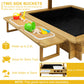 Ketive Kids Wooden Sandbox With Cover, Outdoor Sand Box With Lid 2 Side Buckets, 4 Bench Seats & All-Round Bottom Liner, Uv-Resi