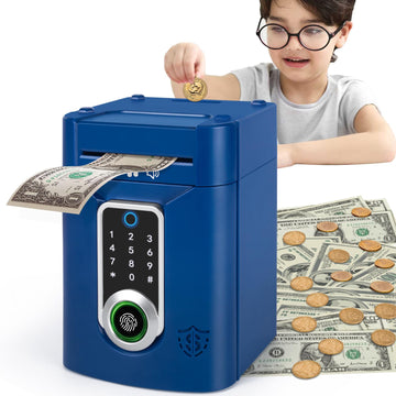 Refasy Piggy Bank For Kids,Electronic Money Bank Kids Piggy Bank For Boys Kids Toys Touchscreen Atm Piggy Bank Money Saving Box For Boys Girls Gifts Toys Coin Bank With Music(Blue)