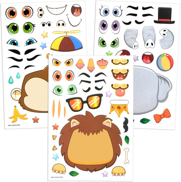 Joyin 36Pcs 9'X6' Make A Face Stickers For Kids, Make Your Own Safari Animal Stickers, Jungle Party Favors Kids Crafts, Goodie Bags Stuffers, Classroom Rewards