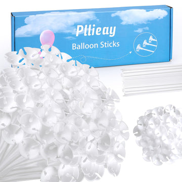 Pllieay 300 Pieces 16 Inch White Plastic Balloon Sticks Holders With Balloon Cups, Reusable Balloon Stand Balloon Sticks For Centerpieces, Wedding, Birthday, Party, Anniversary Decoration