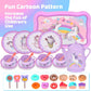 Lajeje Unicorn Tea Party Set for Little Girls, Pretend Plastic Teapot Set, Princess Tea Time Play Kitchen Toy with Dessert, Carr