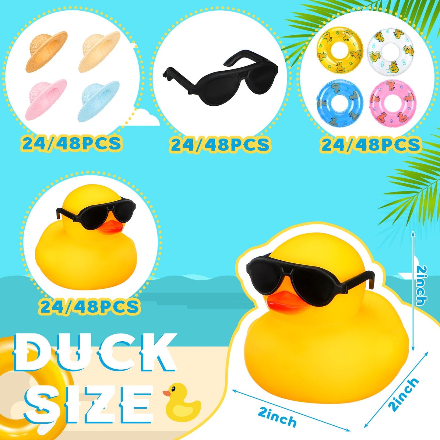Marsui 24 Pcs Summer Beach Rubber Ducks Bulk Mini Rubber Ducky Bathtub Toy Cute Squeaky Shower Ducks for Baby Shower Swimming Pool Toys