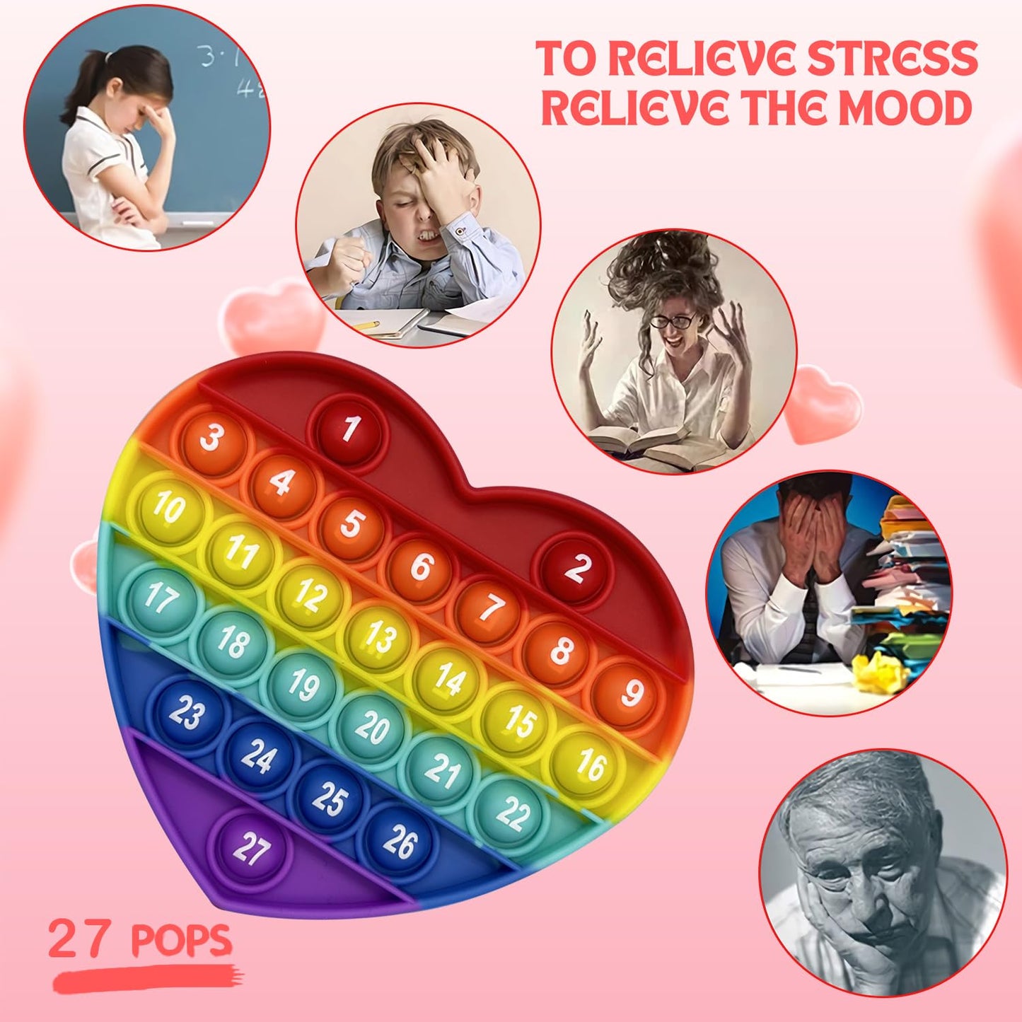 Petbsnvb Rainbow Heart Shaped Pop Bubble Valentines Fidget Toy With Letters And Numbers, Xmas Gift Sensory Toy With Alphabets Ki