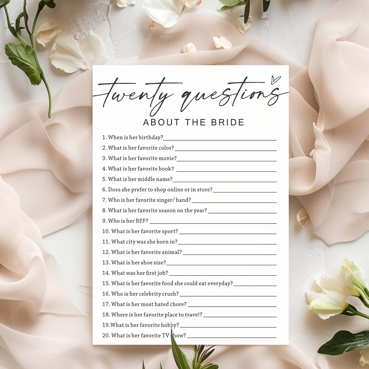 Wybgno Wedding Shower Games Cards, Twenty Questions About The Bride, Bridal Shower Games 25 Guests, Engagement Party Wedding Gam