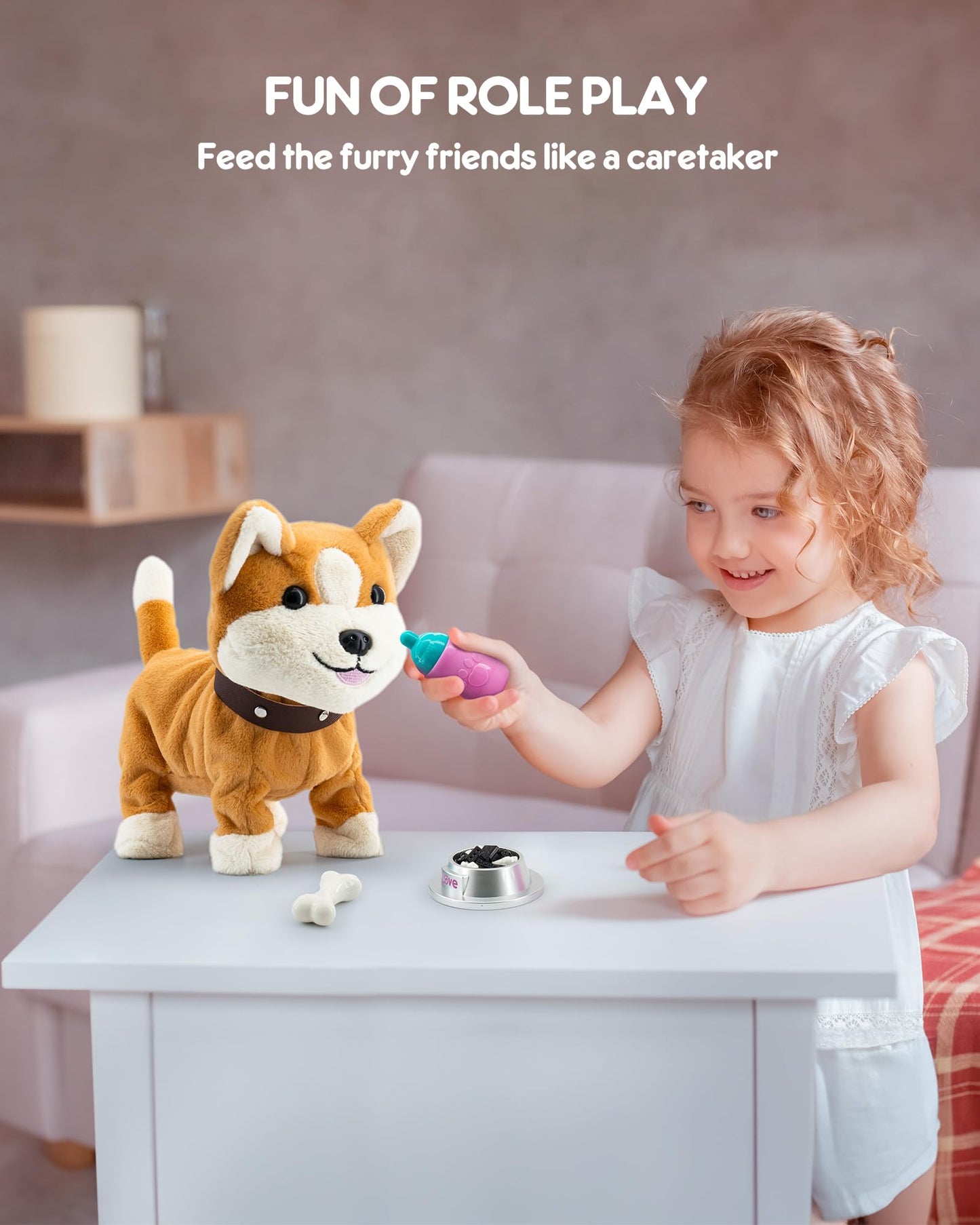 Airbition Plush Toy Dog For Girls, Interactive Dog Puppy Toys Gifts For 2 3 4 Year Old Toddler Kids, Walking, Barking, Tail Wagg