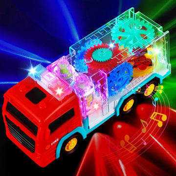 Light-Up Fire Truck Toy For Toddler,Educational Crawling Sensory Baby Toys With Rotating Gear,Cool Lights And Musical.Infant Tummy Time Toys For Kids Boys Girls 6-12-18 Months Age1 2 3 4 5 (Red)