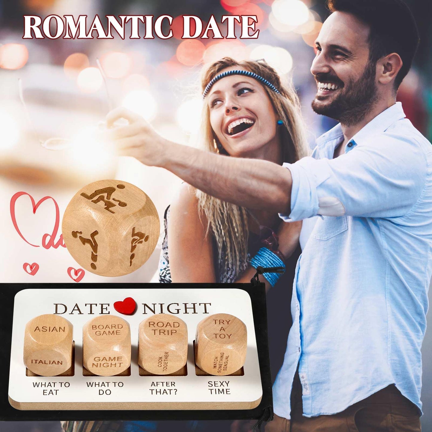 Generic Date Night Dice - Romantic Wooden Decision Dice for Couples, 3.9" x 6.3", Perfect Valentine's Day Gift for Him/Her