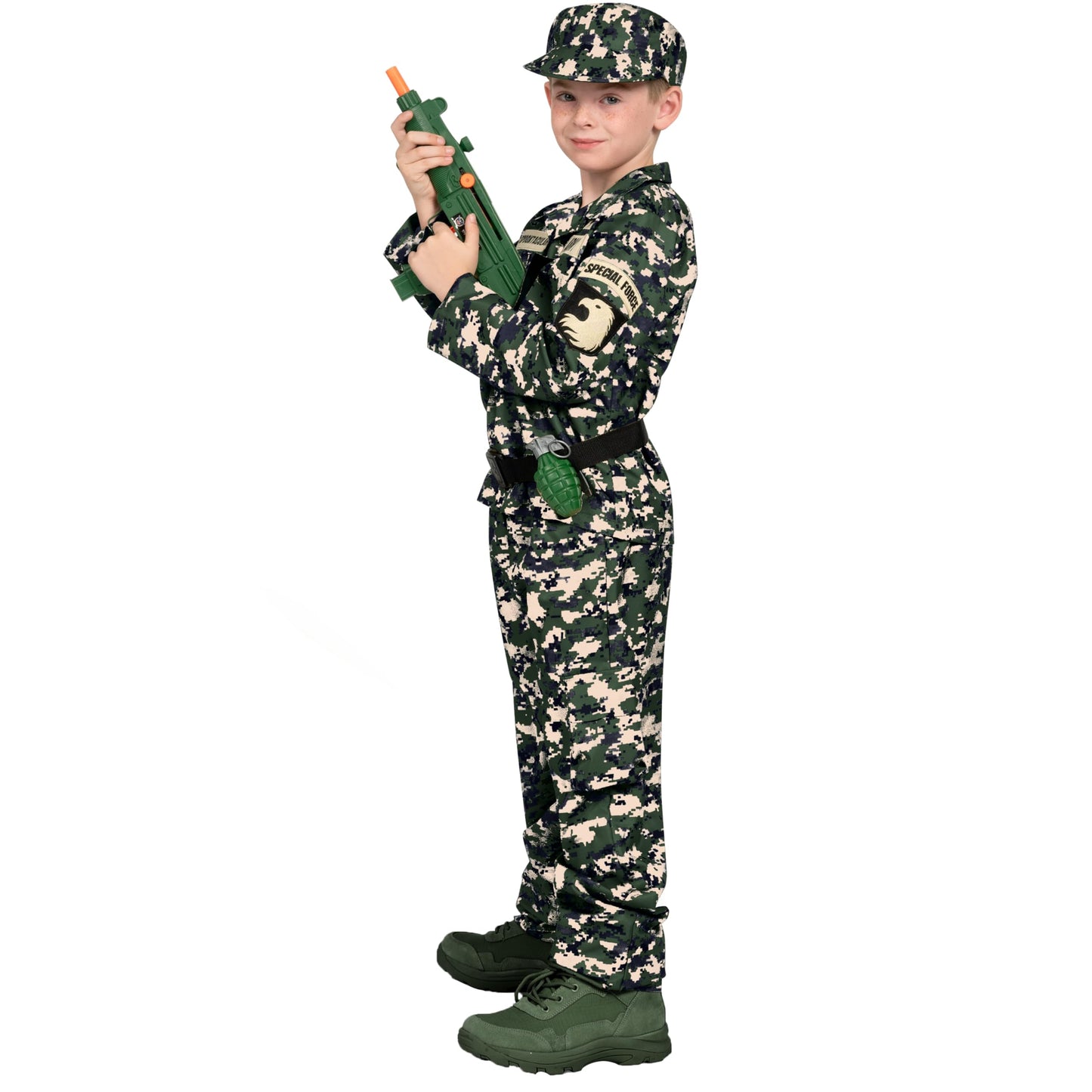 Spooktacular Creations Boys Army Costume, Military Costume For Kids, Dark Green Camo Soldier Outfit Set With Toy Accessories For Toddler Halloween Dress Up Themed Party (Medium, 8-10 Yrs)