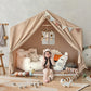 Razee Kids Play Tent With Mat, Large Playhouse Tent Indoor, Play House Kids Tent Castle Tent For Girls Boys, Play Cottage (Khaki)