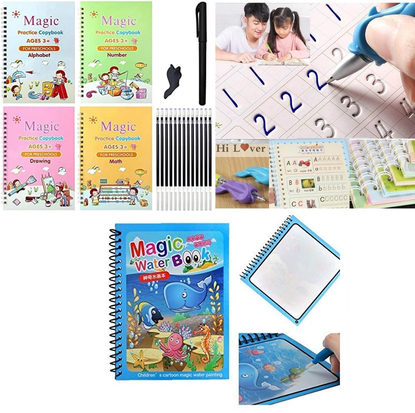 Royaldeals Toys Sank Magic Practice Book | Water Magic Book Combo | Reusable Drawing And Writing Practice | Fun And Educational 