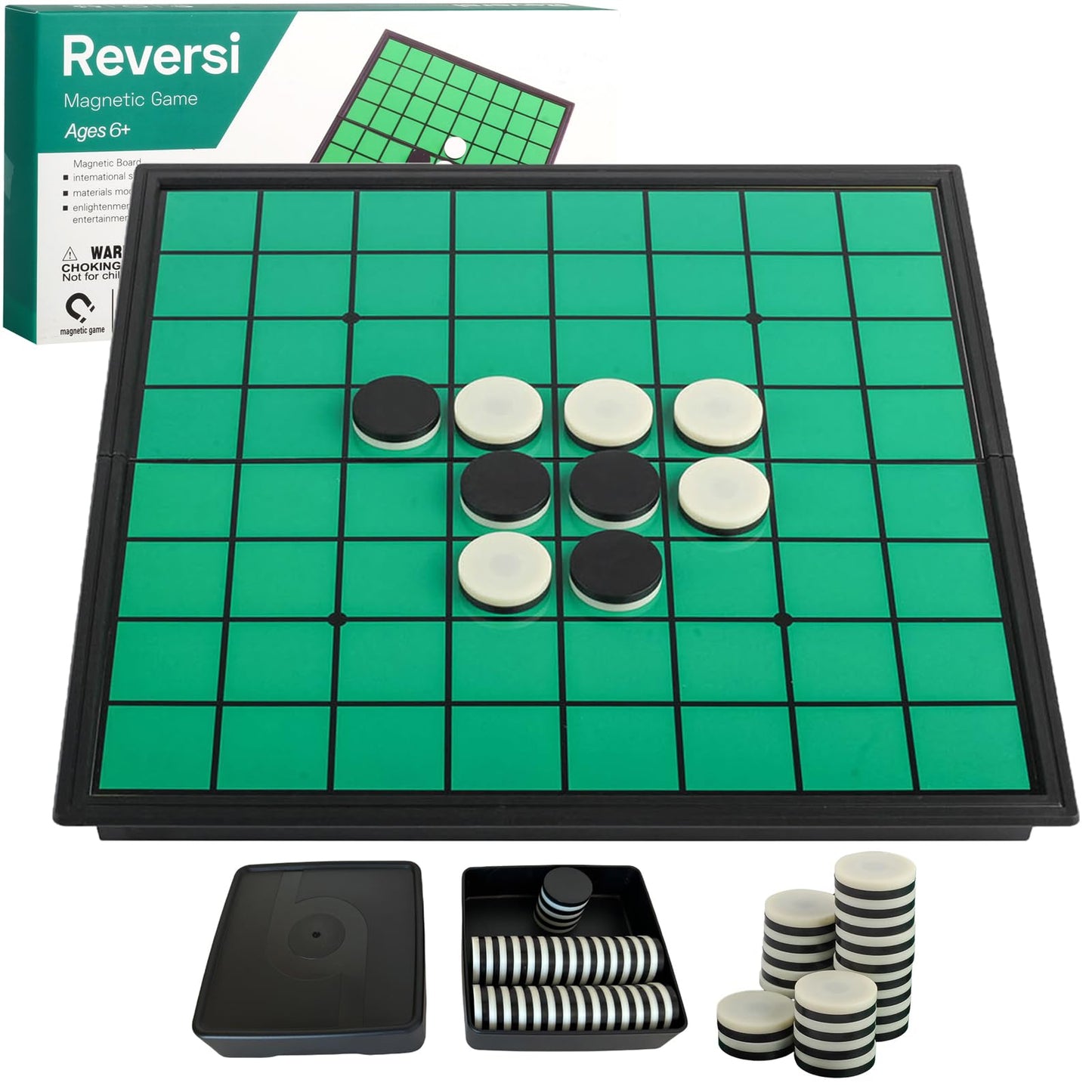 Reversi Game - Vikutu 9.7 Travel Board Game Portable - Extra 2 Storage Box - Folding Board