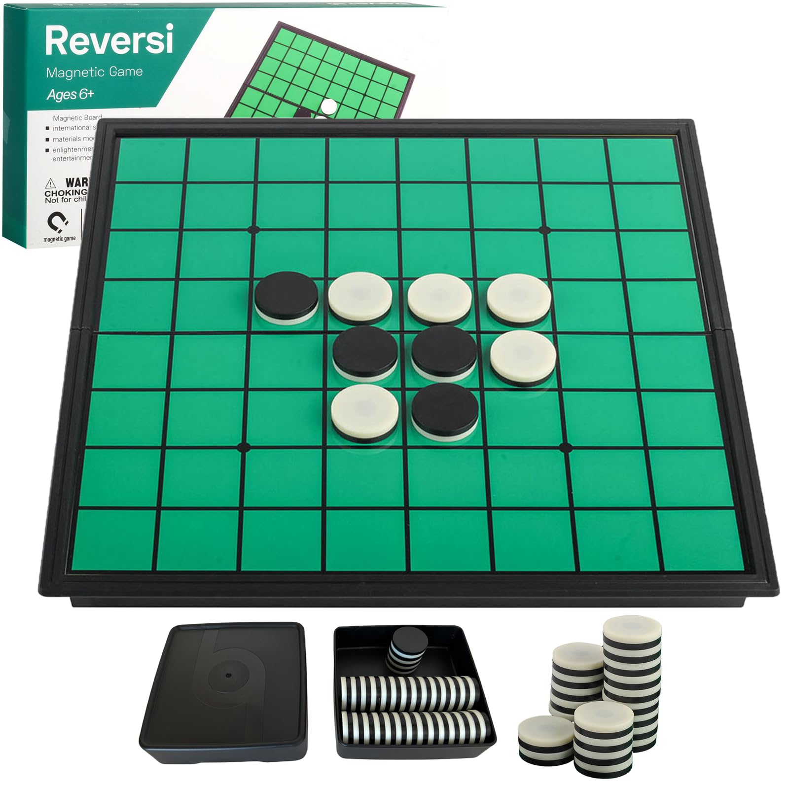Reversi Game - Vikutu 9.7 Travel Board Game Portable - Extra 2 Storage Box - Folding Board