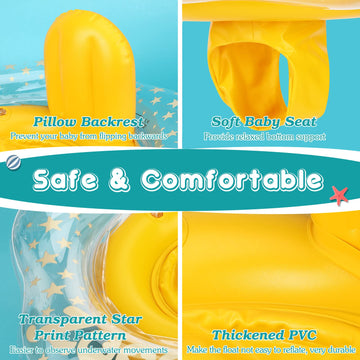 Zooawa Baby Swimming Float, Baby Floats For Pool With Safety Seat,Infant Baby Pool Float No Flip Thicken Swim Training For Baby Of 6-30 Months,L,Yellow