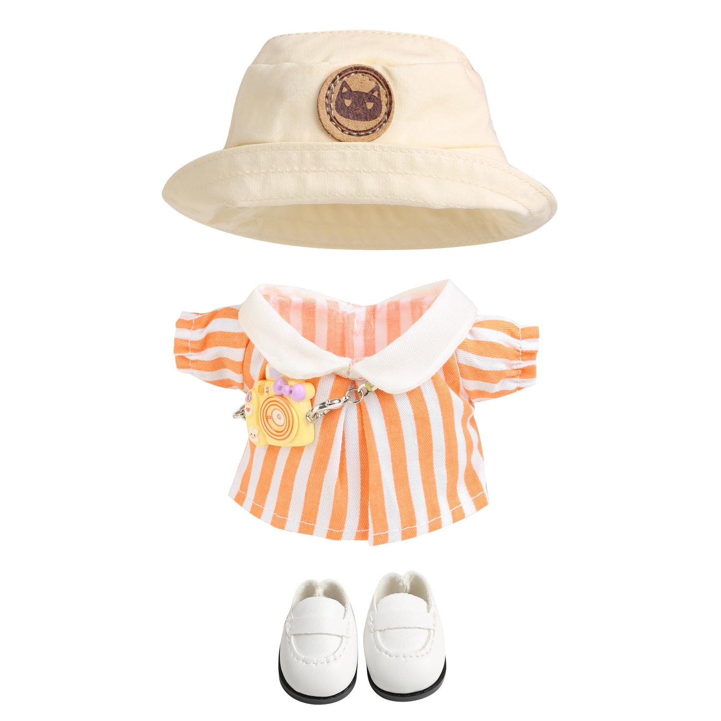 17cm Doll Clothes for Labubu - Kawaii Clown Style Set - Doll's Hat & Doll's Clothing & Doll's Shoes & Camera  Cute Doll Outfit with Accessories for Display  Collectors  Gift - Orange (NO Dolls)