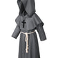 Kids Medieval Renaissance Monk Costume Priest Friar Wizard Cloak Hooded Robe Cosplay Costume Belt Necklace Set(GR 140)