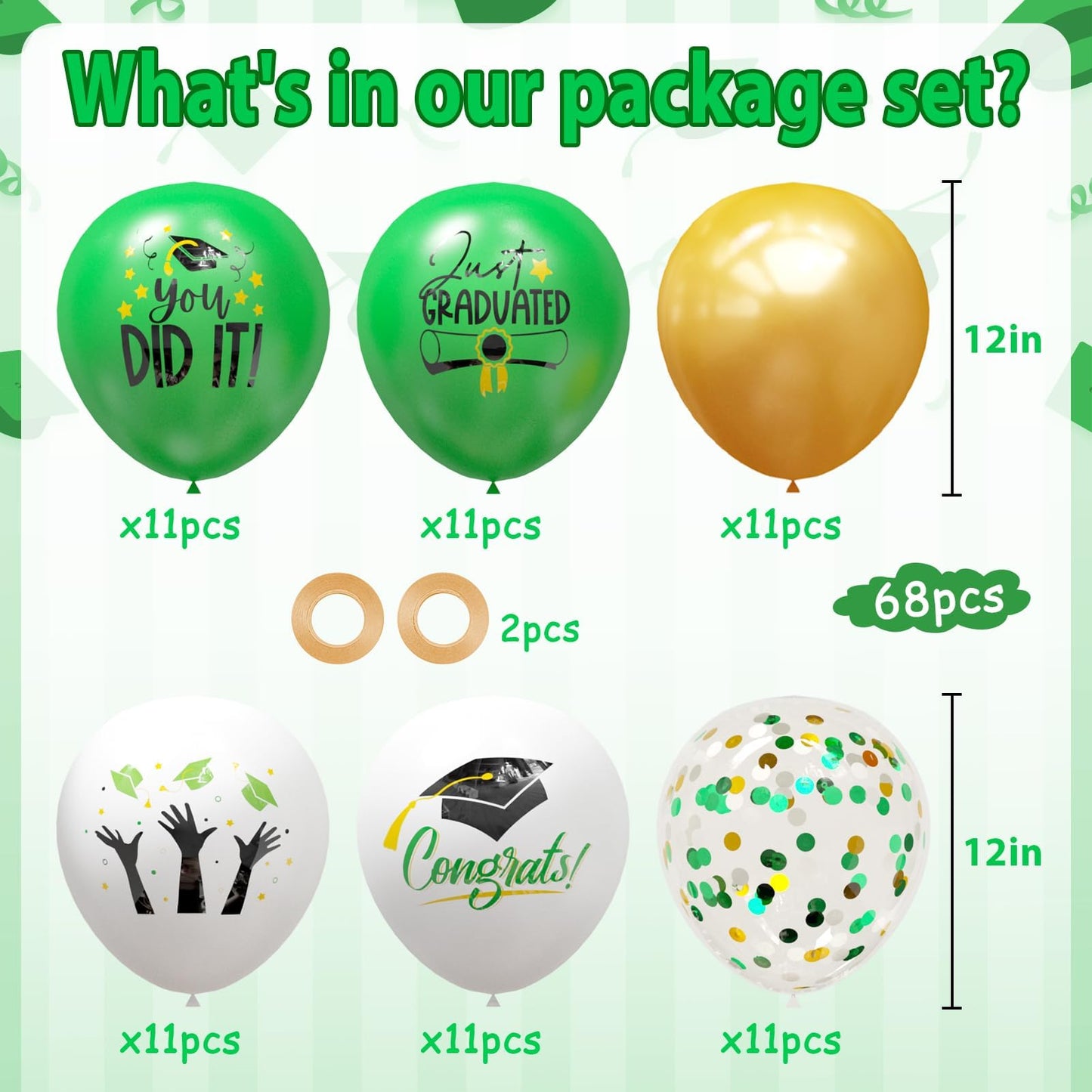 2025 Graduation Party Decorations, 68Pcs Graduation Balloons Green And Gold Graduation Decorations For College High School Class Of 2025 Congrats Grad Party Decor