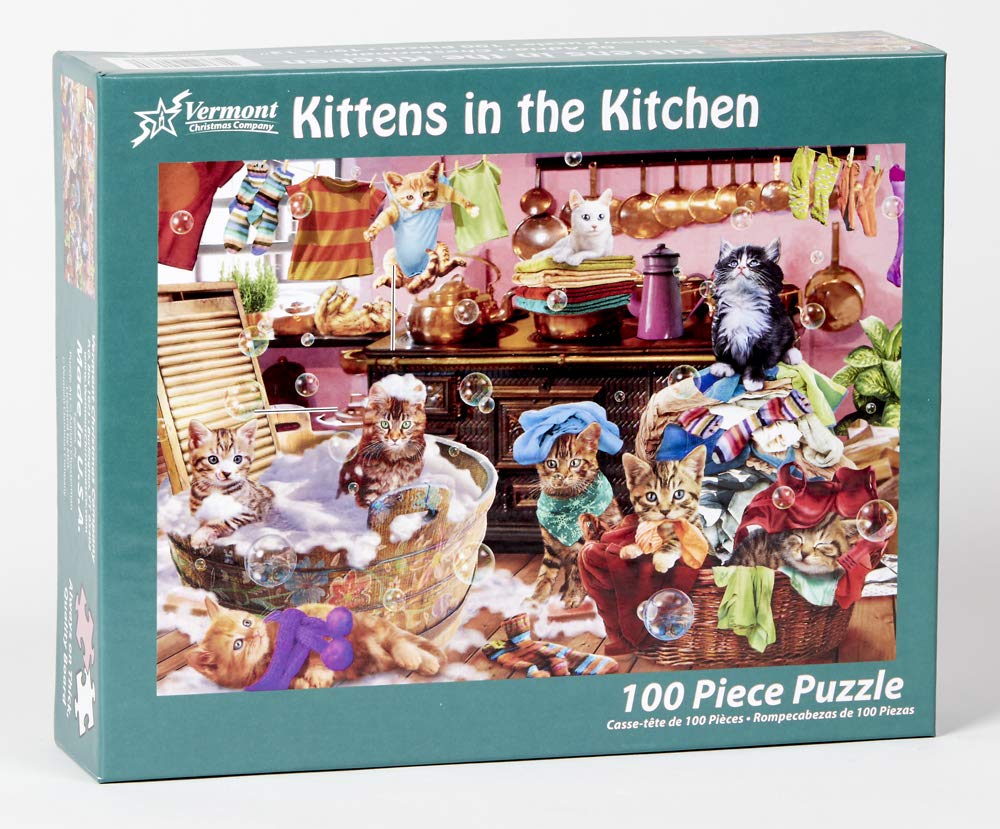 Vermont Christmas Company Kittens in The Kitchen Jigsaw Puzzle 100 Piece  Large Pieces Perfect for Kids and Seniors