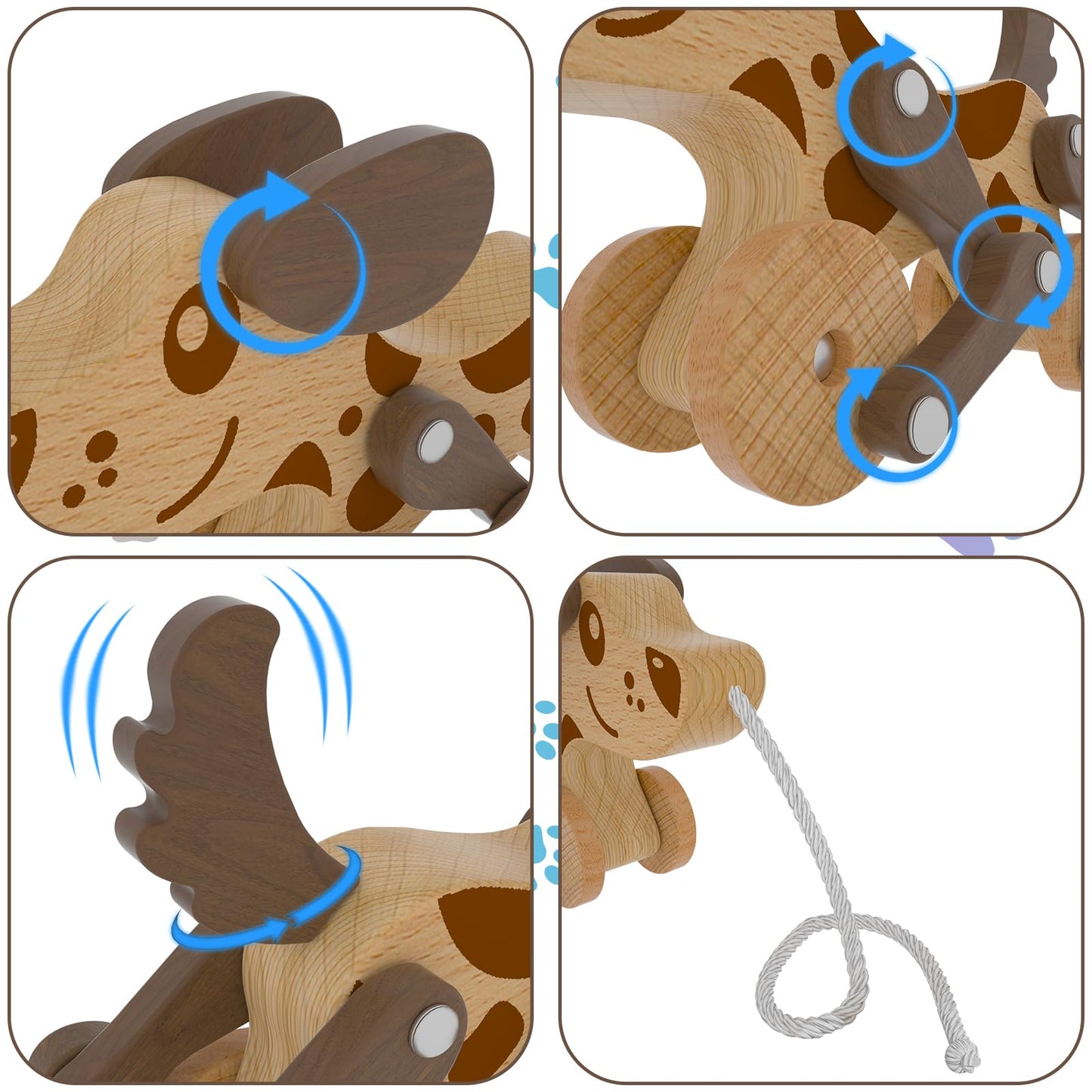 Montessori Toys 1 2 3 4 Years Old Boys Girls Wooden Walking Pull Dog Toy For Baby Toddler, Pull Along Walking Toys, Walk Along P