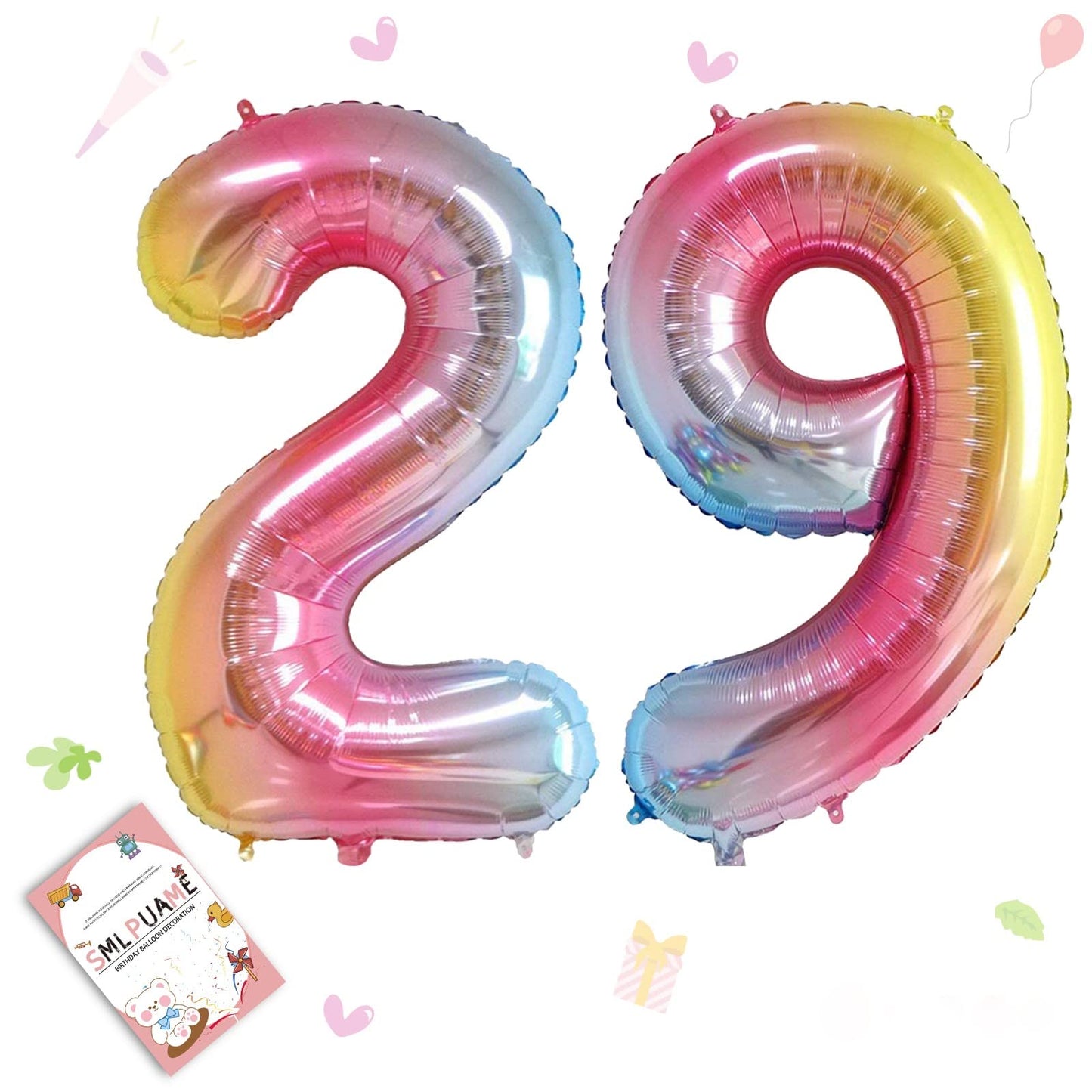 Smlpuame 40 Inch Number Balloons 0-9 Rainbow Gradient Large Number 29 Balloons, Digital Balloons For Birthday Party Celebration