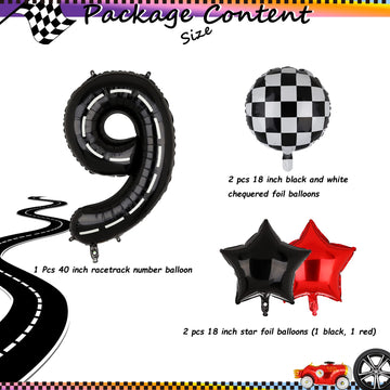 Race Car Birthday Balloons 40 Inch Racetrack Number Balloon 9 Black Boys 9St Birthday Race Car Theme Party Decor Supplies 5 Pcs