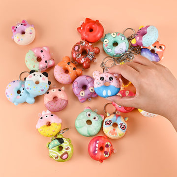 Goldge Assorted 32 Pack Squishy Donut Keychains & Critter-Shaped Toys - Colorful And Fun Party Favors, Goodie Bag & Pinata Stuff