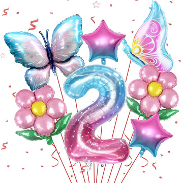 Butterfly Balloon 2Nd Birthday Decorations,Butterfly Balloons Colorful Gradient Pink Butterfly Foil Mylar Balloon For Fairy 2Nd Birthday Party Decorations Girl Party Supplies Baby Shower