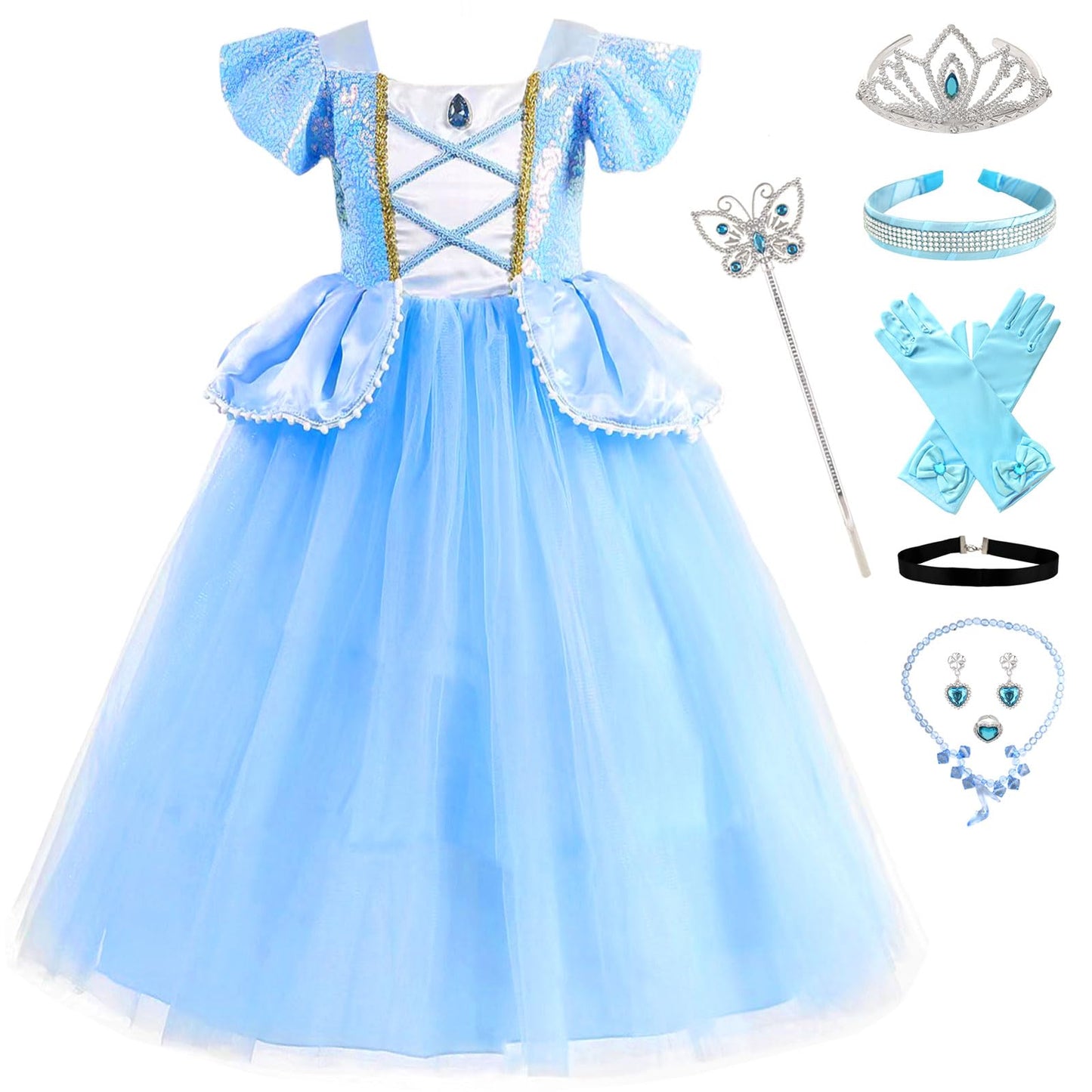 Fengligoo Blue Princess Costume Dress For Girls Kids Halloween Cosplay Party Outfit 9-10 Years