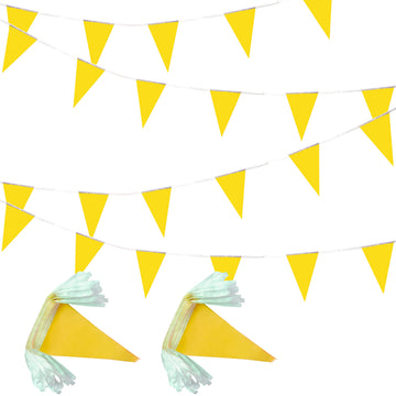 Lybutty 100 Feet Yellow Pennant Banners Flags String Hanging Triangle Bunting Flags,Party Decorations For Grand Opening,Kids Bir