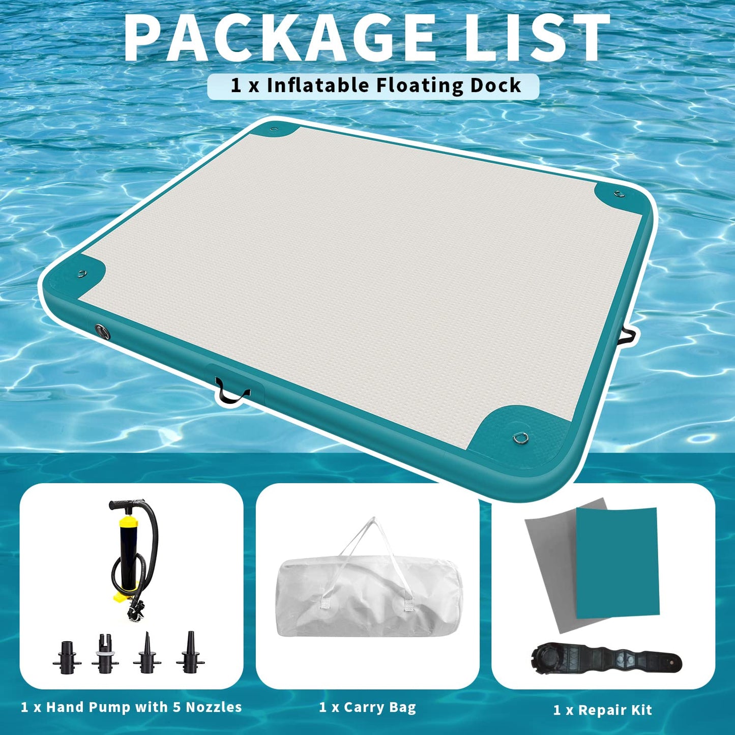 Inflatable Dock, 10X6 Ft Inflatable Floating Dock Platform For Lake Floating Island Rafts With None-Slip Surface, Air Pump, Carr
