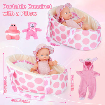 Deao Baby Doll Accessories Doll Clothes With 13In Doll Bassinet Carrier Bed Doll Accessories Baby Dolls Pillow Caring Pretend Pl