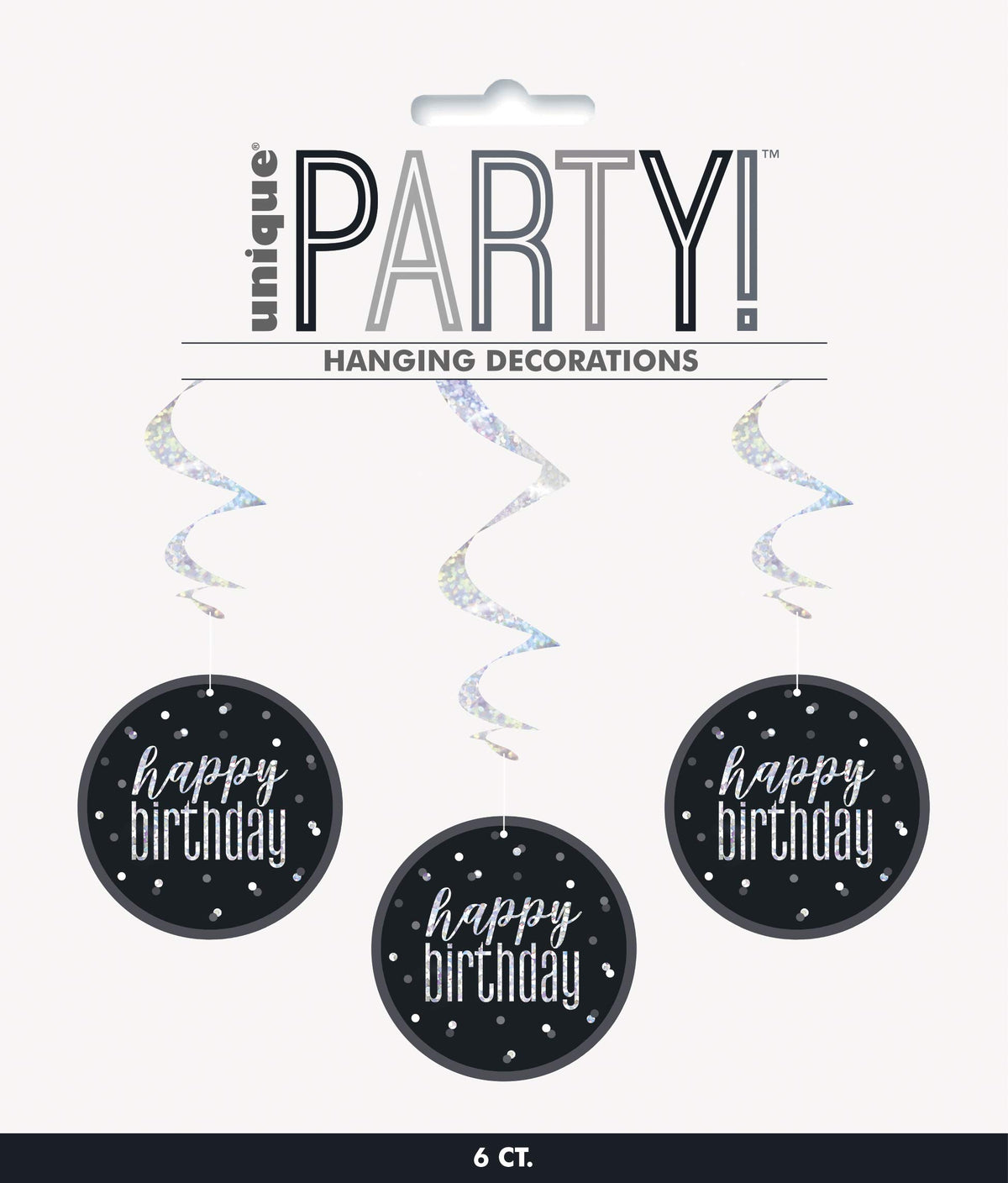 Unique 83780 Black Prismatic Birthday Hanging Decorations,32 6 Pcs, Happy