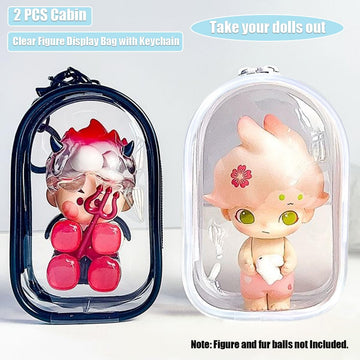 Zurtoki 2 Pcs Clear Figure Display Bag With Keychain,Clear Keychain Pouch,3.93'' X 2.36'' X 1.37'' Carrying Case For Doll,Dustpr